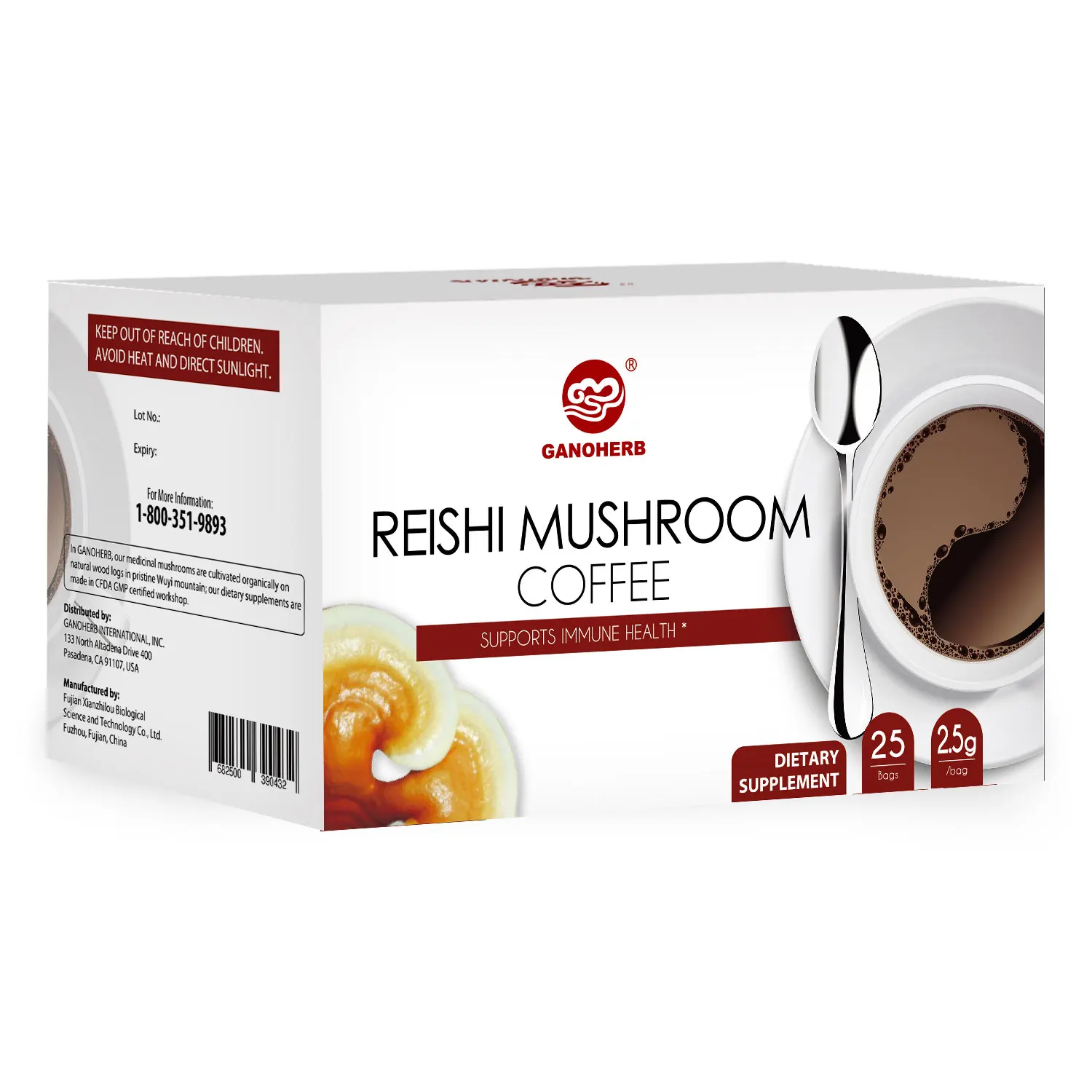 Soluble Reishi Coffee Energy Ganoderma Organic Mushroom Black Instant Coffee 2.5 Grams 25 Bags