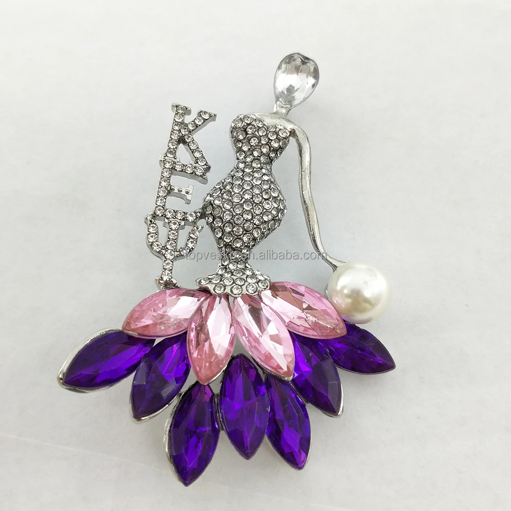 Handmade Full Rhinestone Pearl Letter Lota Phi Lambda Luxury Dance Girl Fashion Brooch Ladies Jewelry Pins Wholesale