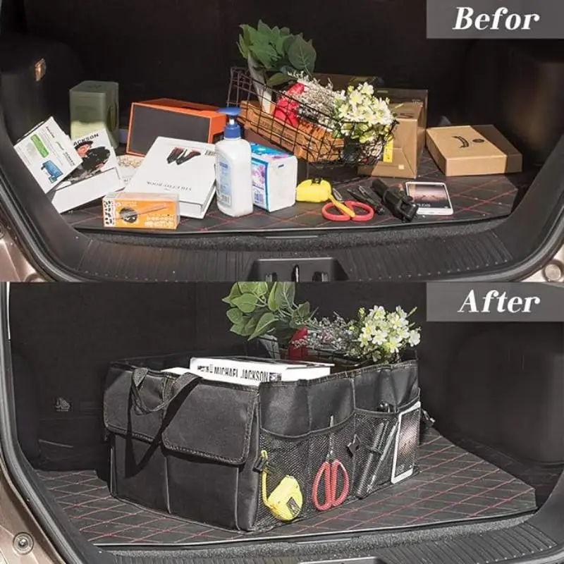 Large Car Trunk Organizer with 5 Compartments Trunk Organizers and Storage Securing Straps, Trunk Organizer Available for Car