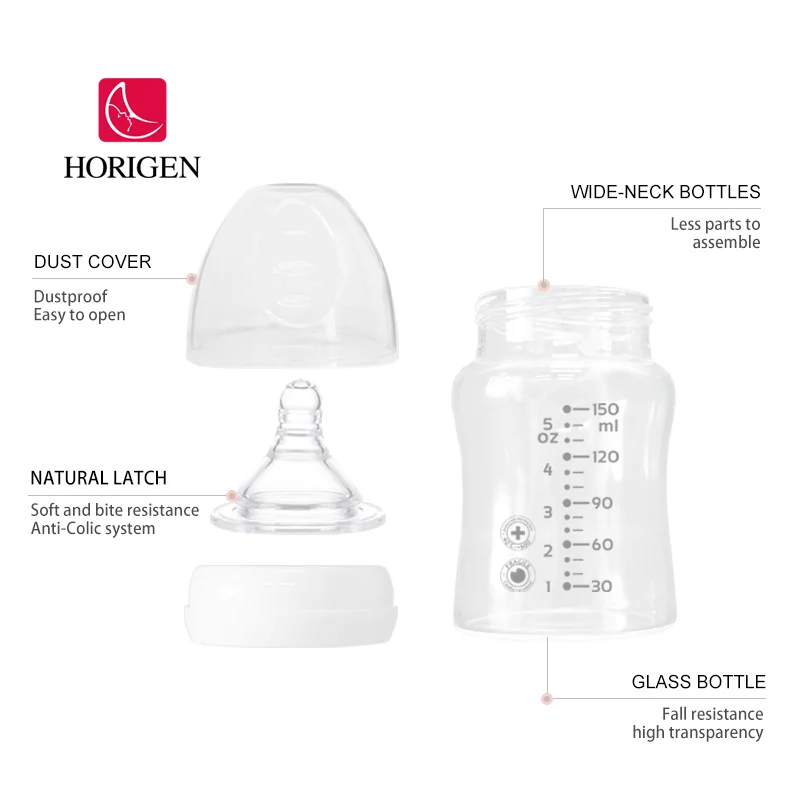 Amzone hot selling baby products wide neck borosilicate glass baby bottle organic feeding bottle for newborn baby