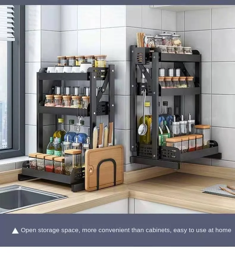 
Kitchen storage rack seasoning rack multi layer table top installation free folding seasoning rack oil, salt, soy sauce and vine 