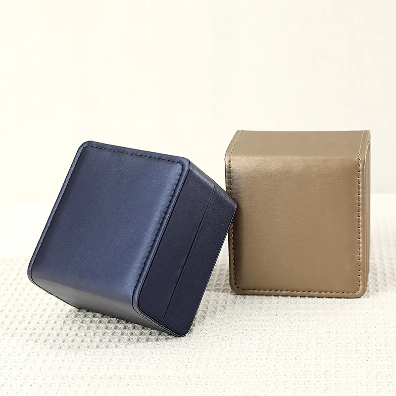 PU Leather Rectangle Watch Roll Luxurious Storage Display Case with Black Logo Packaging for Watch Storage and Display