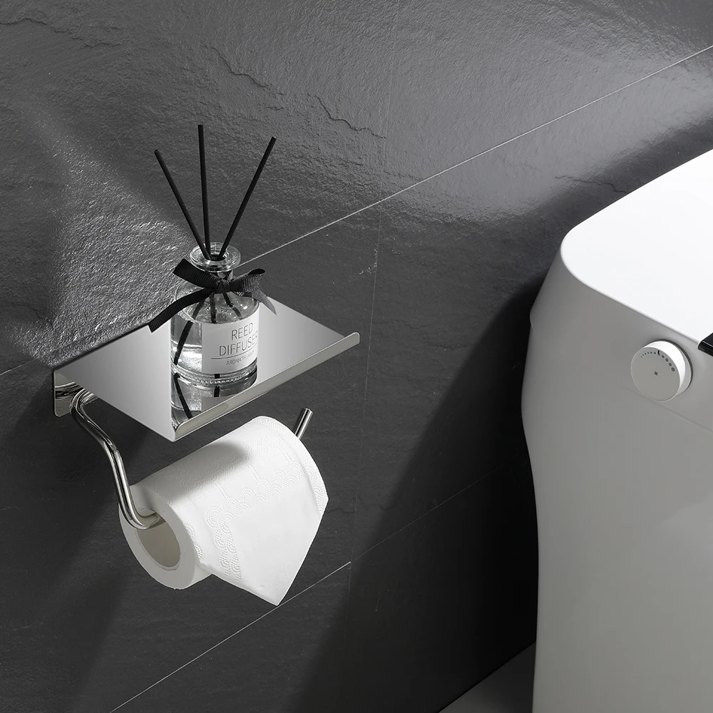 Wall Mounted Tissue Roll Holder Towel Holder Bathroom Toilet Paper Holder With Mobile Phone Shelf