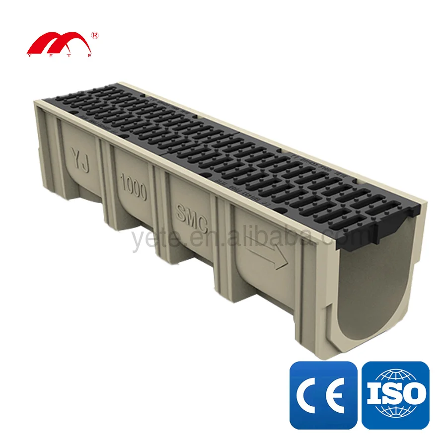 Factory CO 100*150 mm SMC drainage channel with ductile iron grating for water drainage system