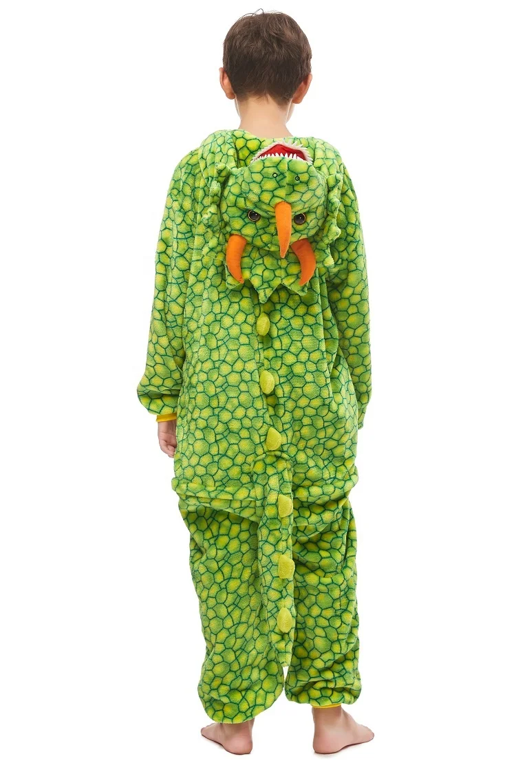 
children boys girls cute cartoon animal Flannel Warm sleepwear Triceratops onesie Jumpsuit pajamas 