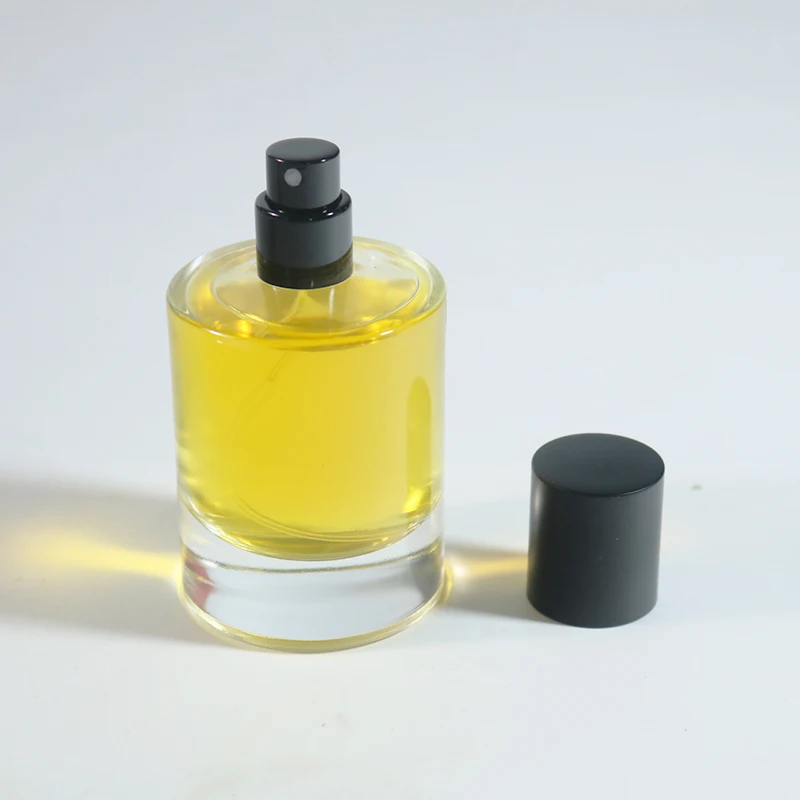 Luxury Heavy Base Glass Perfume Bottle 50ml Cylinder Parfum Botol Empty Glass Fragrance Parfum Spray Bottle With Cap