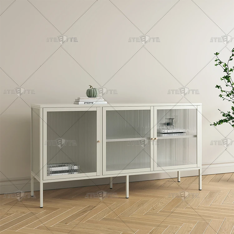 Wholesale metal glass cabinet household furniture 2 door wave glass book storage cabinet glass wine display cabinet