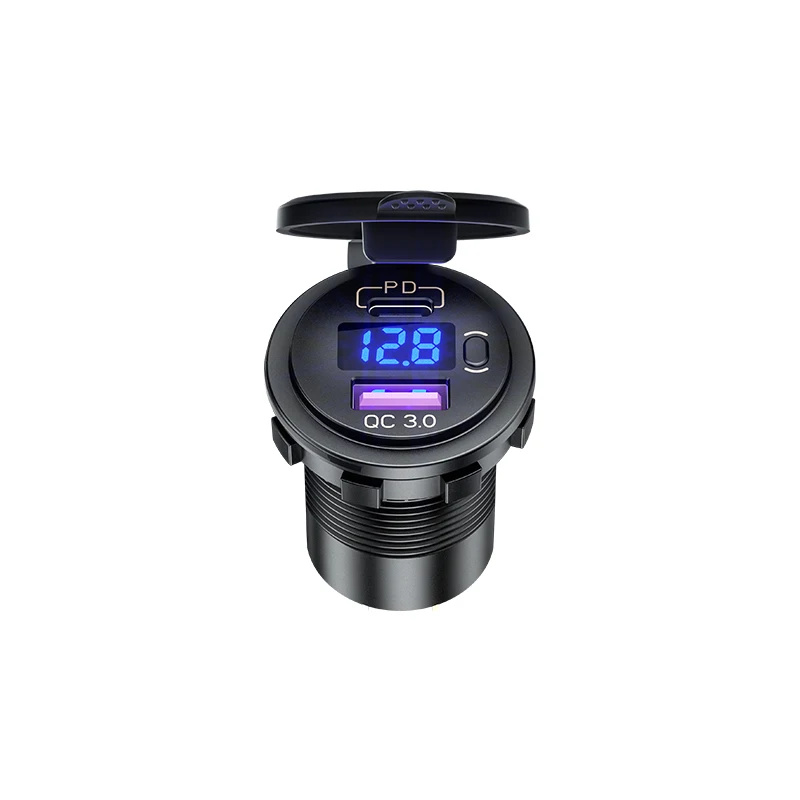 Высокое качество QC18W & PD30W Быстрая зарядка с двумя портами для автобуса, грузовика, автомобильного зарядного устройства с переключателем вольтметра