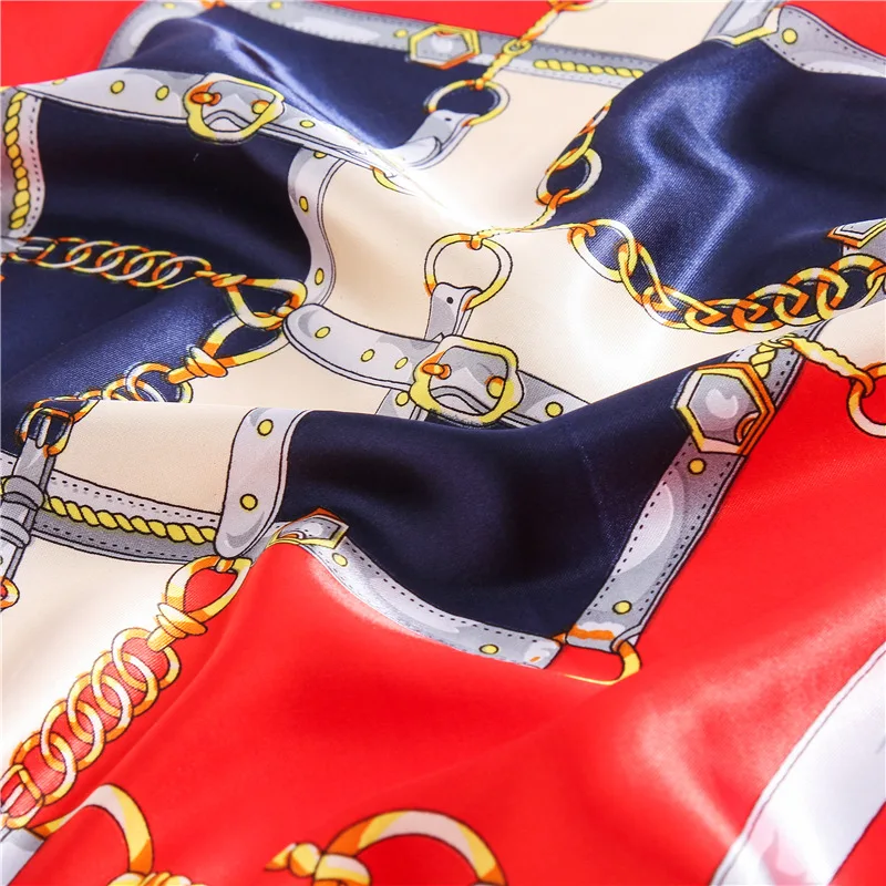 Yucat 90X90cm Wholesale Fashion Women Hair bands Custom Plaid Chain Square Satin Silk Scarf For Girls