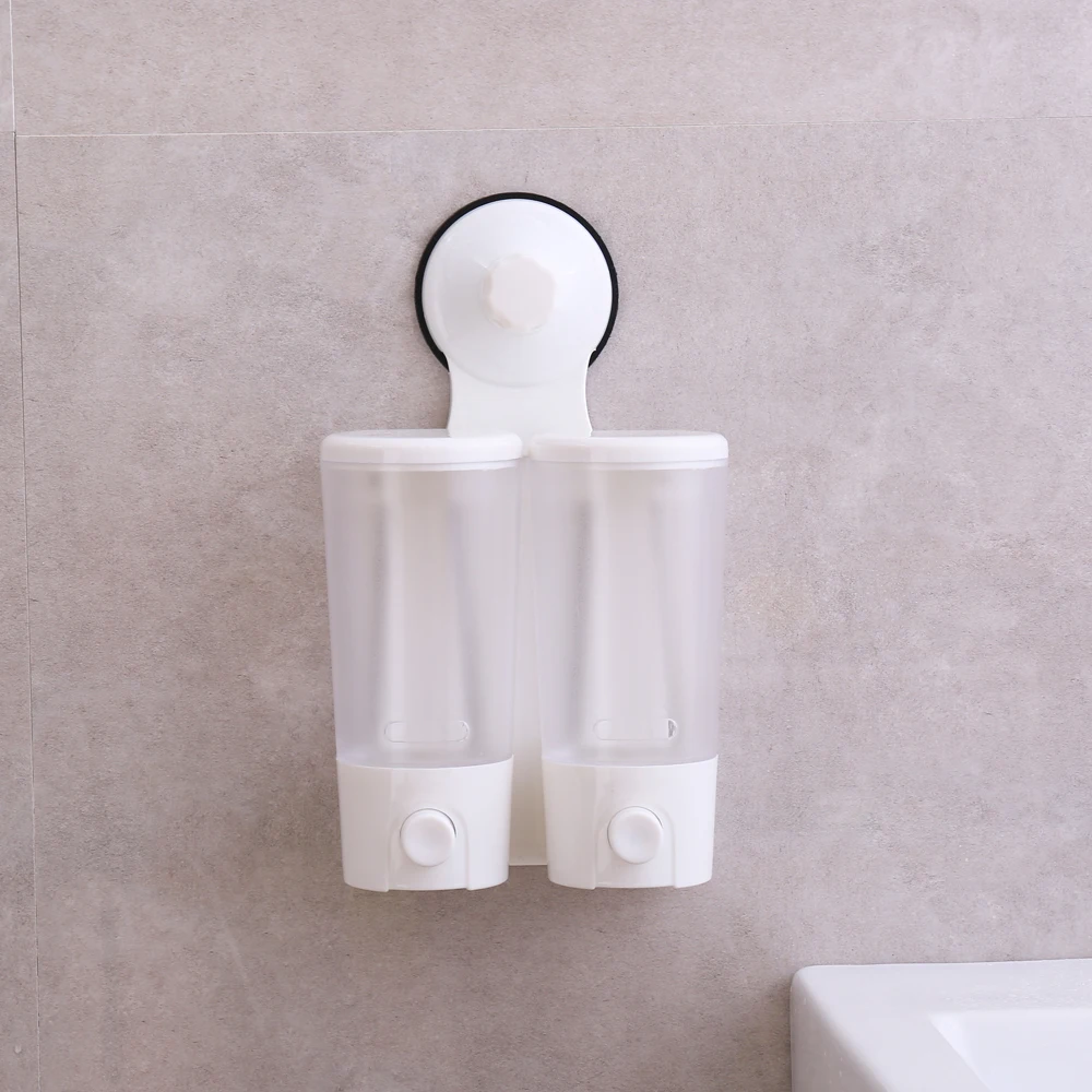 
New design Magic Suction Cup Wall Mounted Double Liquid Soap Dispensers hand Press toilet equipment hand sanitizer dispenser 