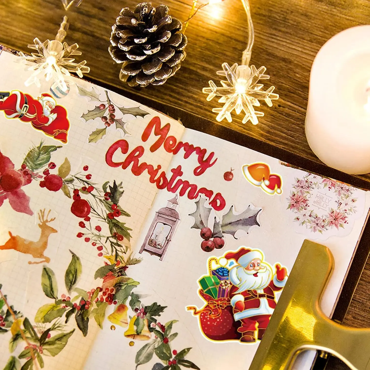 Custom High Quality Happy Fun Merry Christmas Colorful Festival Stickers in Sheet for Christmas Cards Envelopes Arts and Crafts