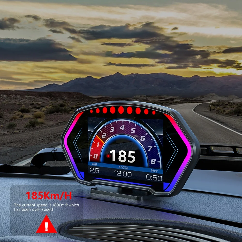 2024 Newest auto gauge LCD screen Multi-function HUD speedometer hud P3 GPS+OBD head up display