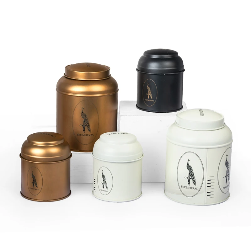 Factory Custom Metal Containers Tea Storage Tins Airtight Double Lid Tin Can For Tea Coffee Powder Spice Round Tea Caddy Tin