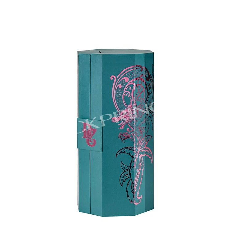 Custom Luxury Hexagon Black Rigid Wine Brandy Whisky Vodka Packaging Gift Paper Box Wholesale Coffret Cadeau Pour Liqueur