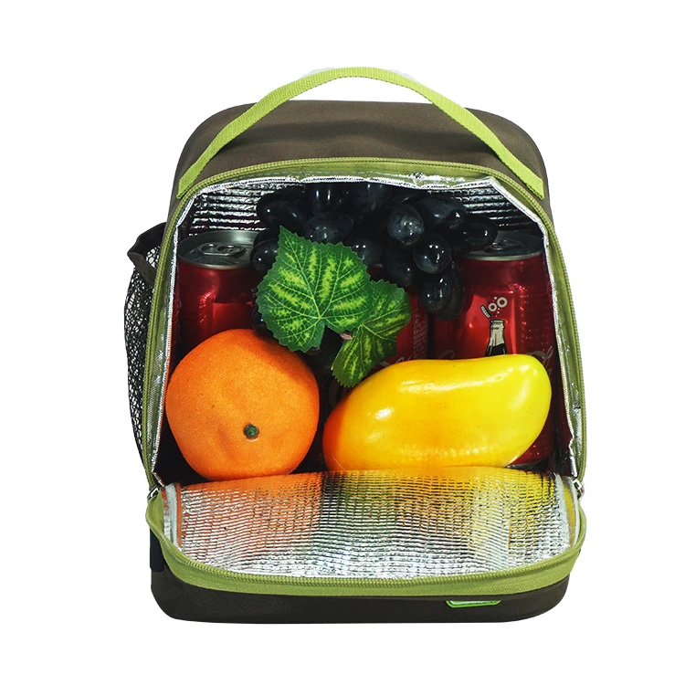 Large Capacity Reusable Green Insulated Cooler Lunch Bag Thermal Compartment Waterproof Letter Pattern Design