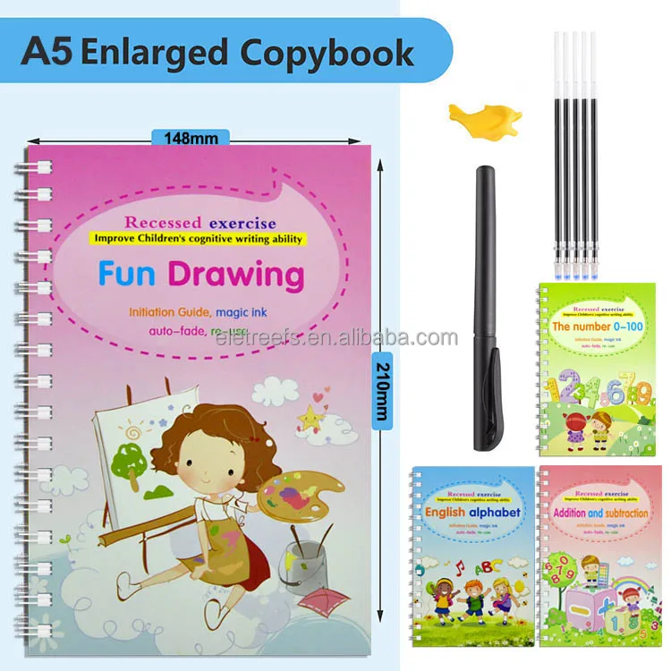 Kids Preschool Reusable English Good Grooved Hand Writing Practice Exercise Book Copybook For Kids