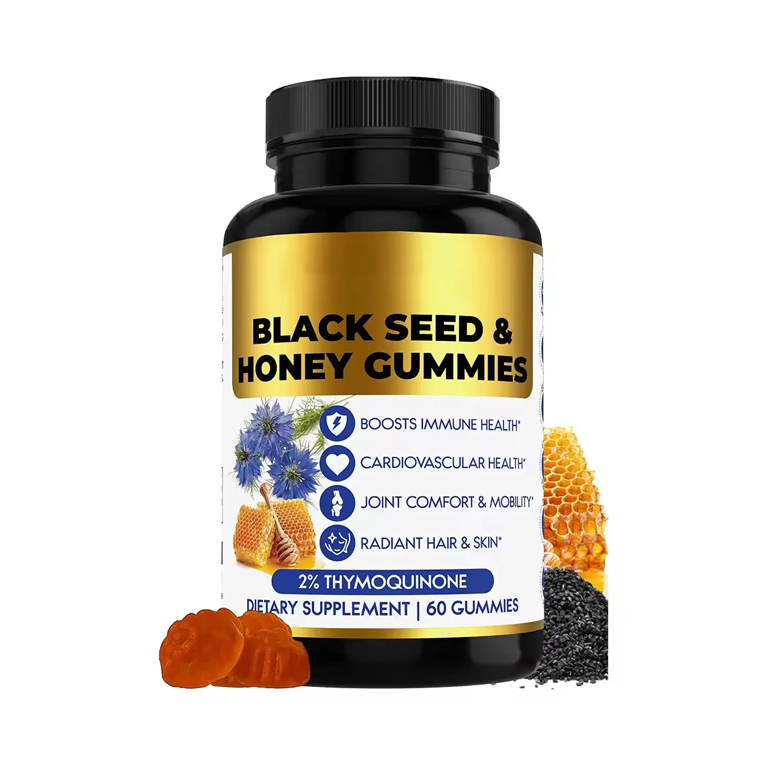 Vegan 60 PCS Black Seed Oil Gummies With Raw Honey Boost Immune System Dietary Supplement For Men&Women