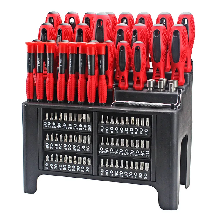 100 pcs magnetic manual family combination suit screwdriver kit tool screw driver screwdriver set with holder rack