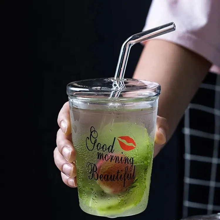 Best Selling 350ml Glass Tumbler with Eco-Friendly round Silicone Sealed Lid and Straw Customizable Logo for Gifts