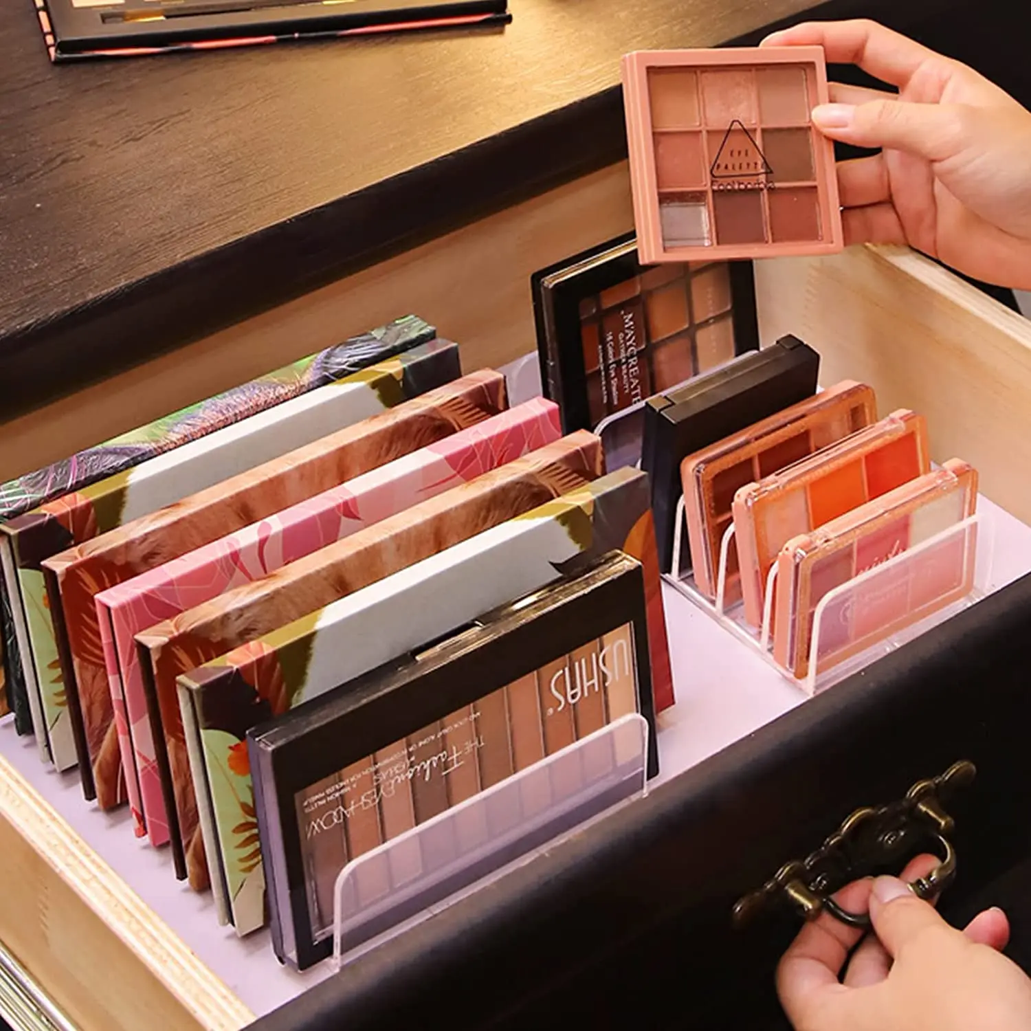 Crystal Clear Acrylic Makeup Box Drawer Makeup Divider Acrylic Eyeshadow Disc Blush Palette Storage Rack Makeup Tray