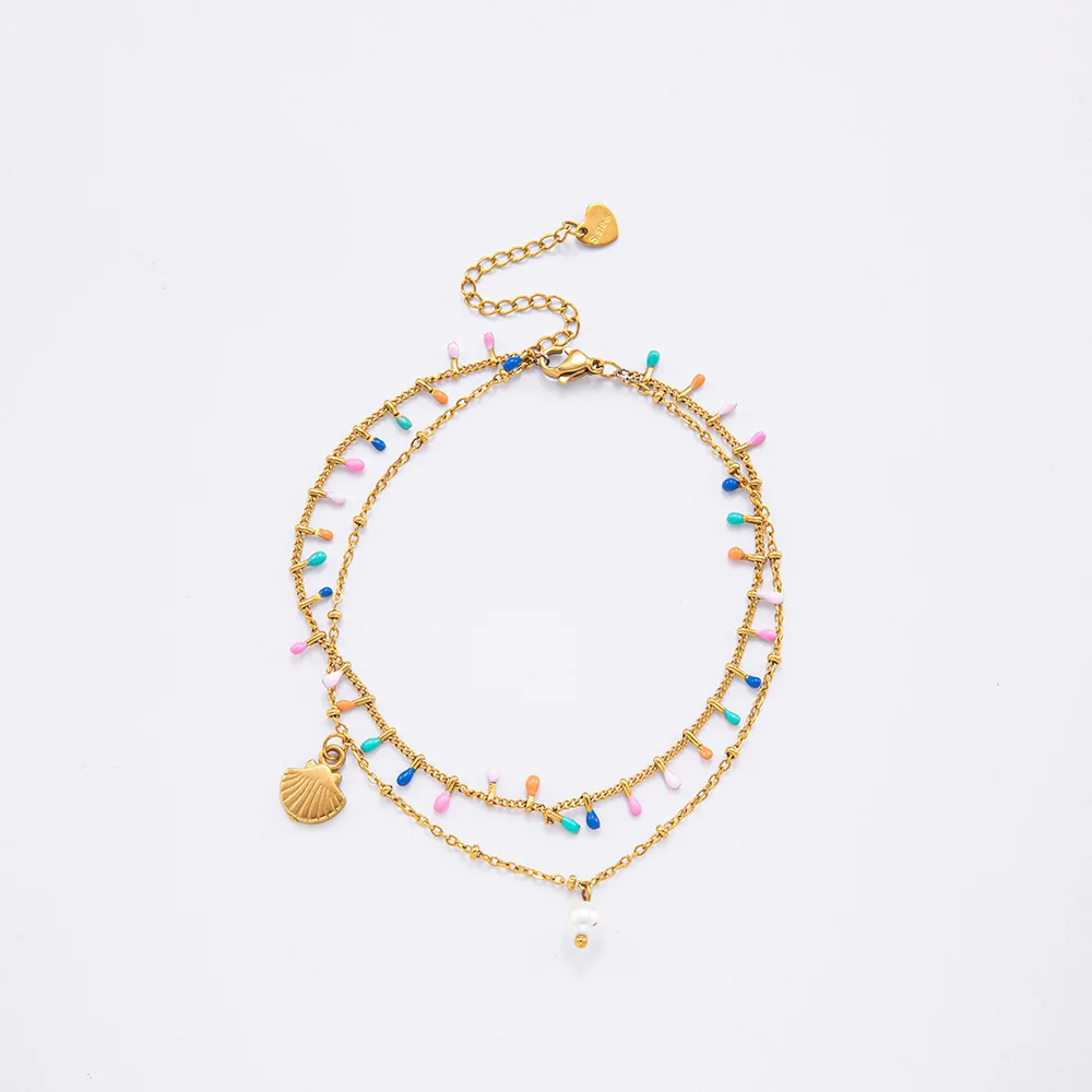 Rolling Stone Fashion Personality Shell Eyes Pearl Anklet Ladies 18K Gold Stainless Steel Chain Beach Jewelry