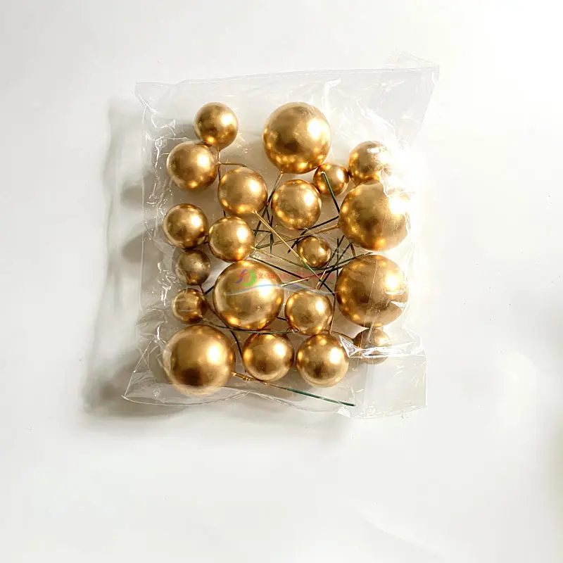 Cheap price 20pcs/bag Mixed Faux Balls Gold Silver Pink Blue Ball Happy Birthday Cake Topper for Cake Decorations Supplies