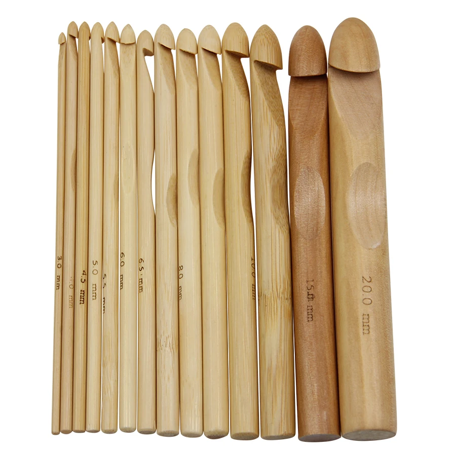 14pcs Bamboo Knitting Needles Bamboo Crochet Hook for Hand Knitting Tool