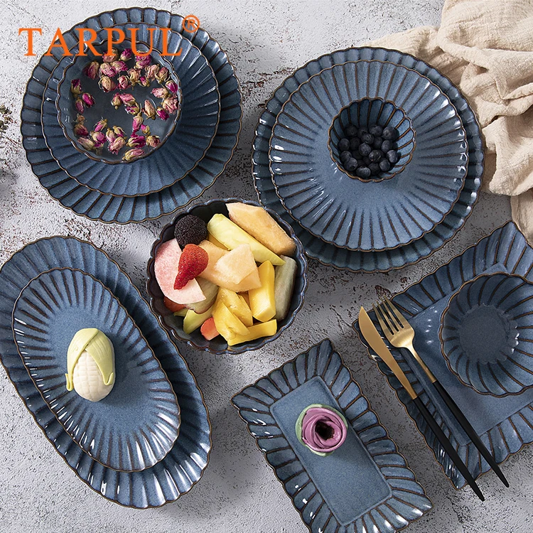  Tarpul оптовая продажа хризантемы Синяя тарелка керамическая посуда