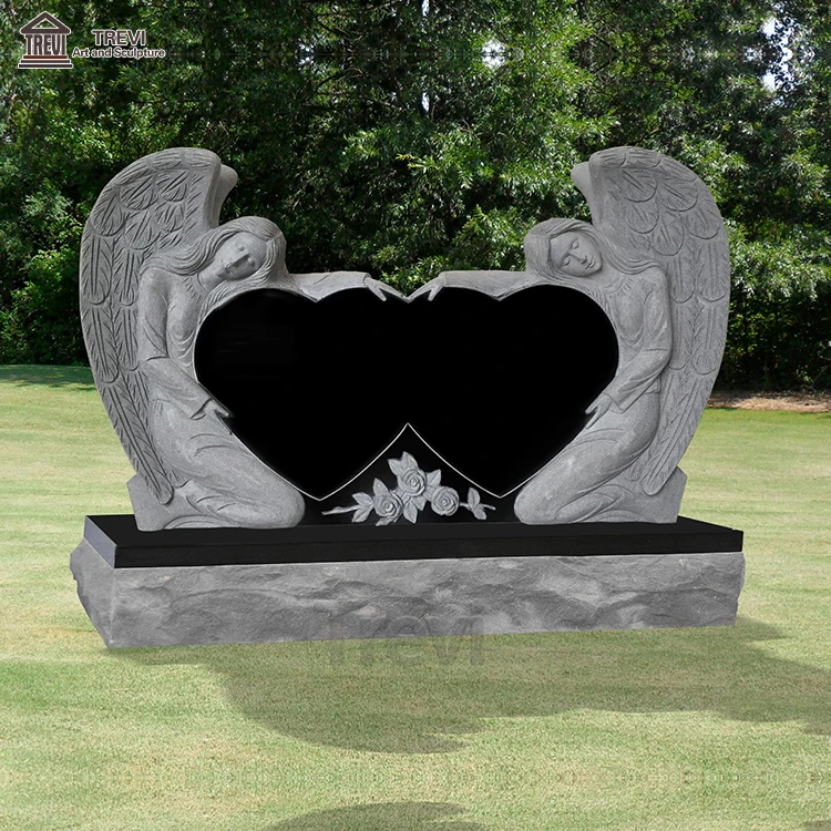 White Grave Stone Burial Monument Double Heart Shaped Carved Granite Headstone Tombstone (1600237736911)