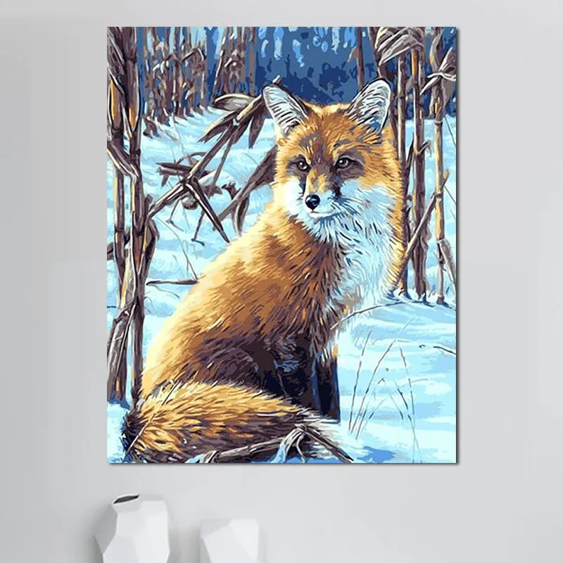 2021 Special hot selling digital painting of a wolf in the snow wall decoration