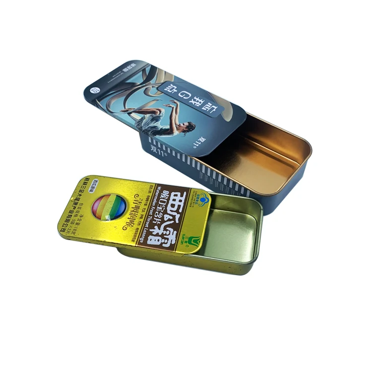 4C printing custom mint sliding tin box , small slid lid top for candy tin box in cans ,tin box with sliding lid