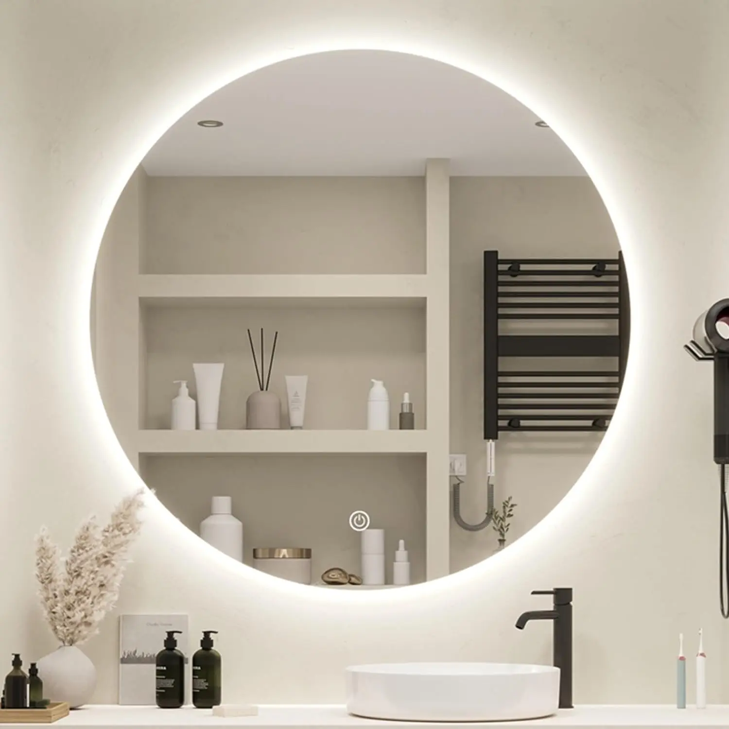 CF BLM1003 60cm Round Customized Size Frameless Shower Room led bathroom mirror wall decoration lamp with intelligent lighting
