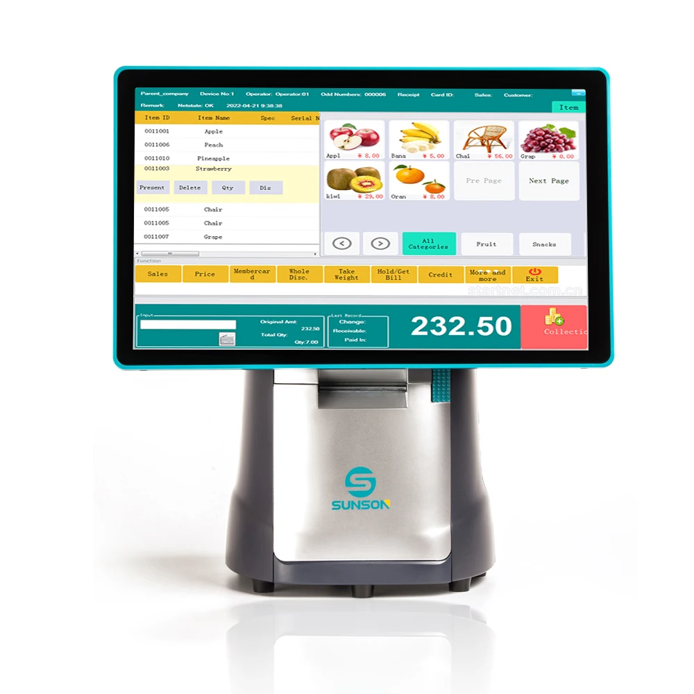 New Product 15.6 inch dual screens intel core i3 i5 i7 windows 10 built in 80mm printer micro touch pos system