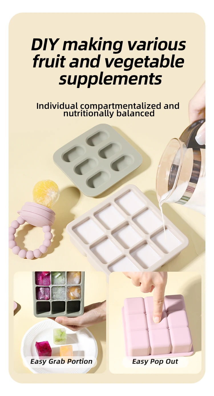 New Born Baby Feeding SetBreast Milk Fruit Juice Silicone Ice Cube Tray Baby Food Freezer Tray For Fruit Purees