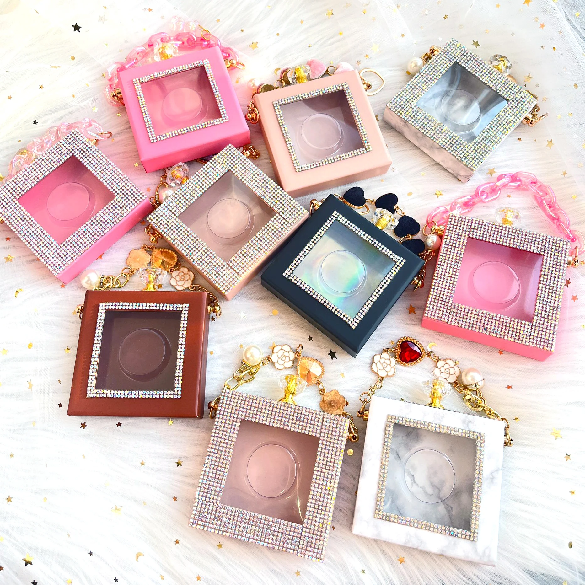Wholesale eyelash packaging With chain OEM logo 10-14mm mink eye lash window lashpackaging box