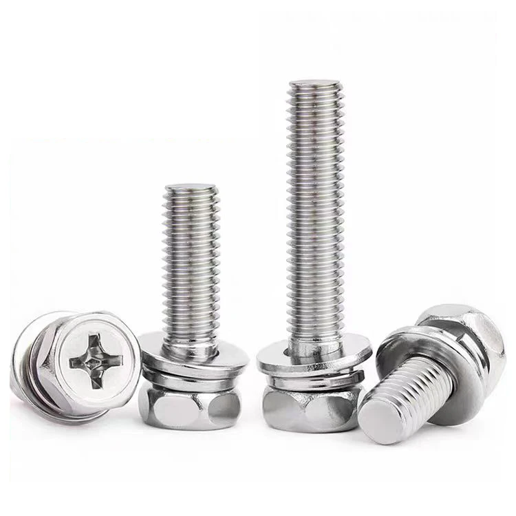 304 нержавеющая сталь наружный шестигранный поперечный плоский пружинный шайба тройной Комбинированный винт GB9074.13 механический