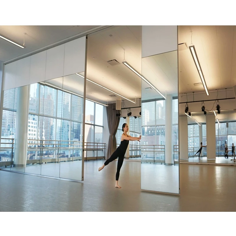 Yoga Studio Dance Room Moving Folding Mirror Veneer Screen Partition Room Divider Soundproof Flexible Movable Partition Wall