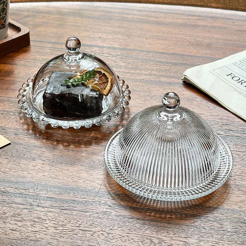 Dessert Dish Too Striped Cake Display Box Transparent Glass Cover Dim Sum Fruit Tasting Dust Cover