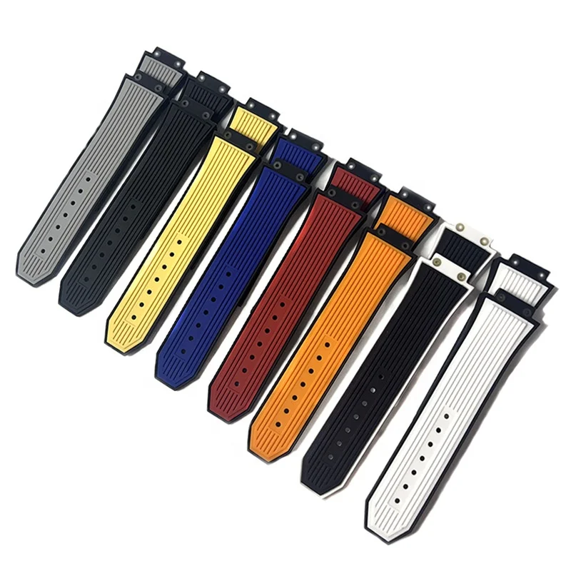 Wholesale sport stripe silicone watch band orange blue brown red white 26mm rubber watch strap for Hublot watch
