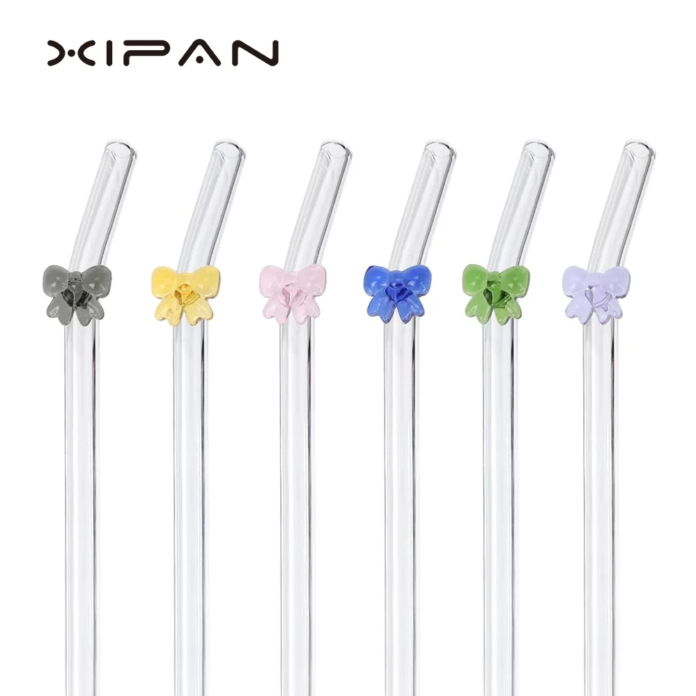5 упаковок многоразовые соломинки с 2 чистящими щетками устойчивые к разрушению согнутые питья милые художественные красочные бабочки прозрачное стекло бантом