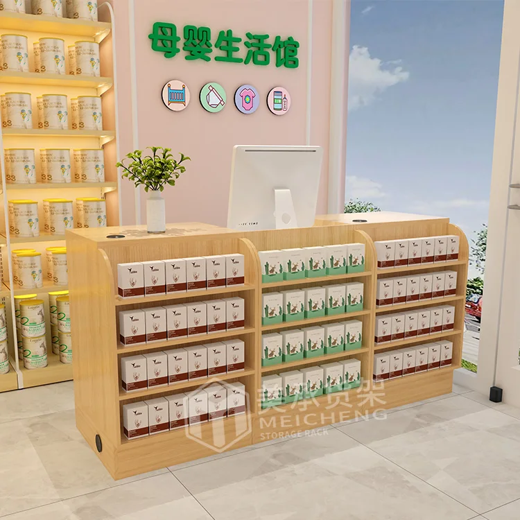 Meicheng Cash Desk Cashier Table Checkout Counter For Shop White Custom Oem Store Wooden Counter