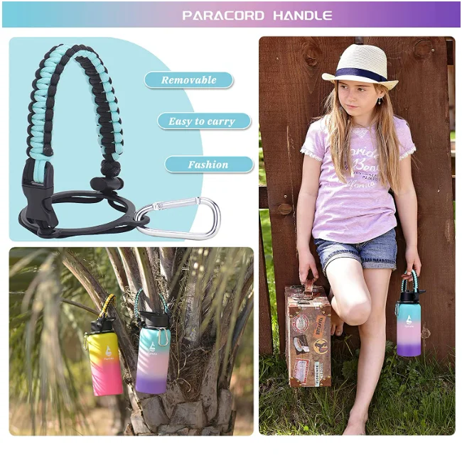 40oz 32oz  Stainless SteelInsulated Water Bottle with Straw Lid & Spout Lid & Paracord Handle Wide Mouth Double Wall Sweat-Proof