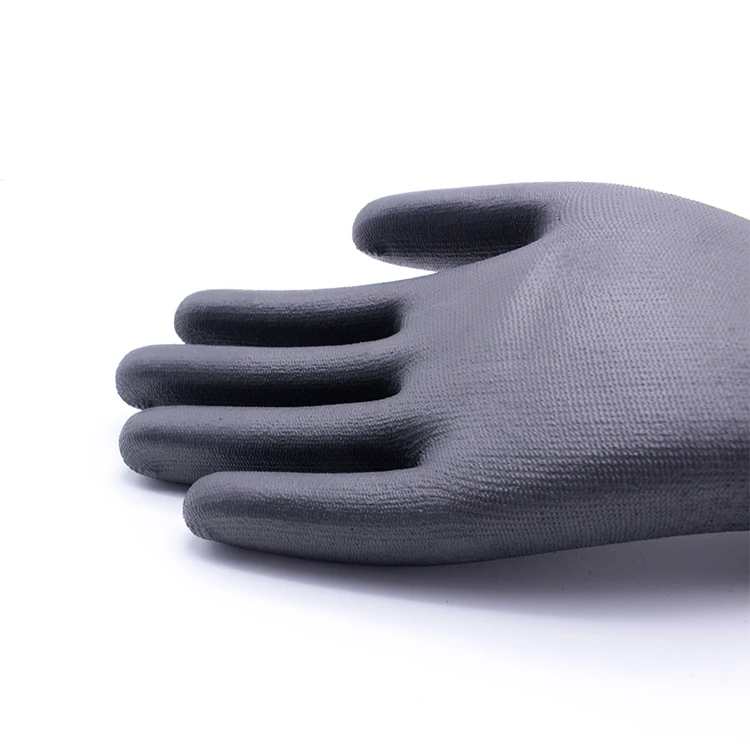 
Industry Safety 13 Gauge Knitted Black Polyester PU Dipped Dmf Free Working Gloves For Construction 