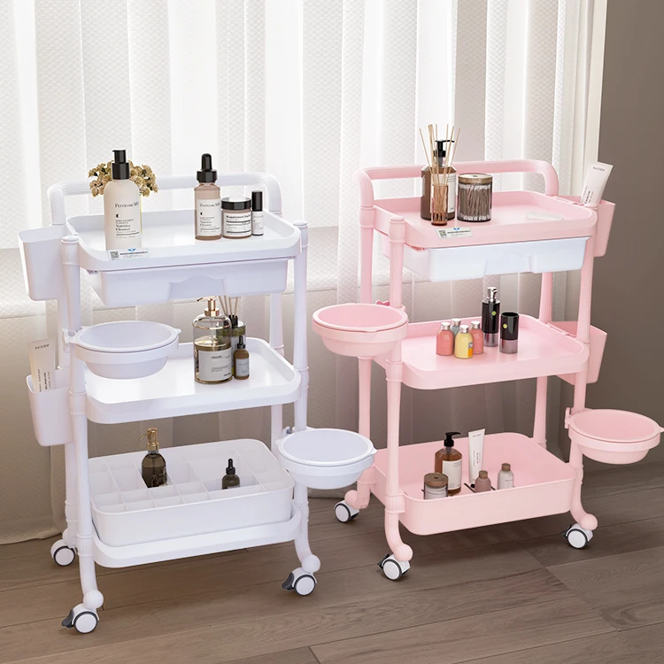 New Design Cheap Thick And Strong Bearing 150 kg Beauty Carts Multi-layer Pink/White  Trolley Cart Stand Beauty