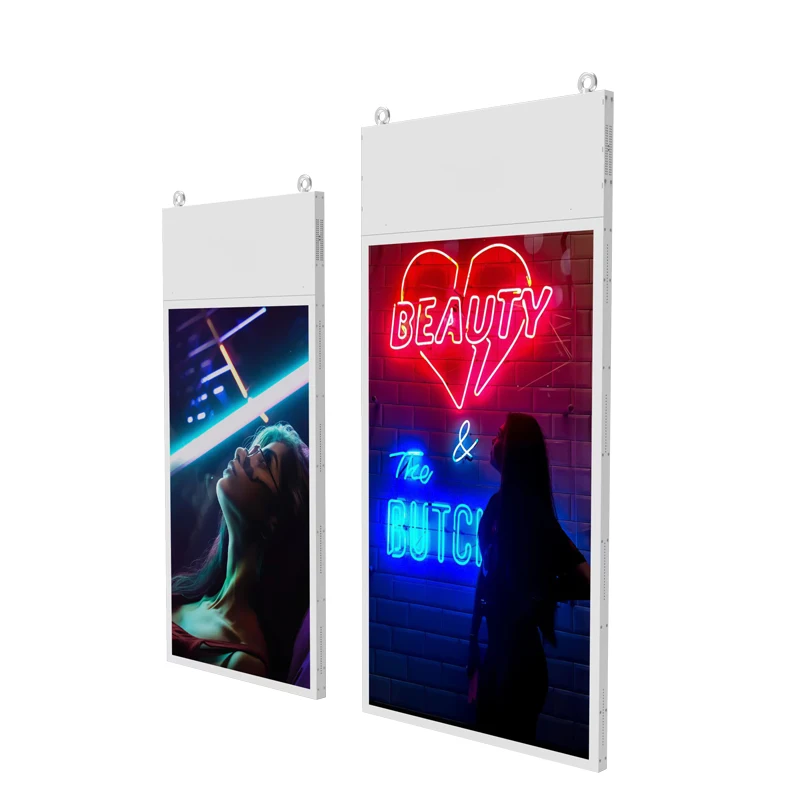 New Design 55 inch Hanging Digital Signage Thin Advertising Video Display Player Double Sided Transparent LCD Screen