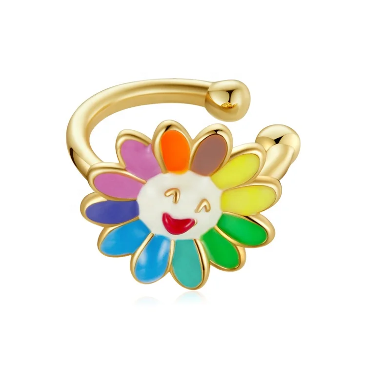 Youchuang latest fashion handmade cute gold filled earring funny kids colourful enamel unique flower silver 925 clip on earrings