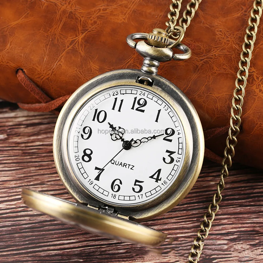 WAH239 Vintage Cloisonne Enamel Flower Bronze Pocket Watch Necklace