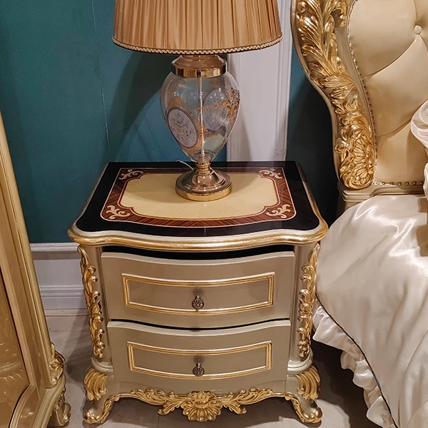 Высококлассная французская роскошная кровать размера «queen-size» мебель для спальни Классическая королевская резная однотонная деревянная двуспальная из натуральной кожи