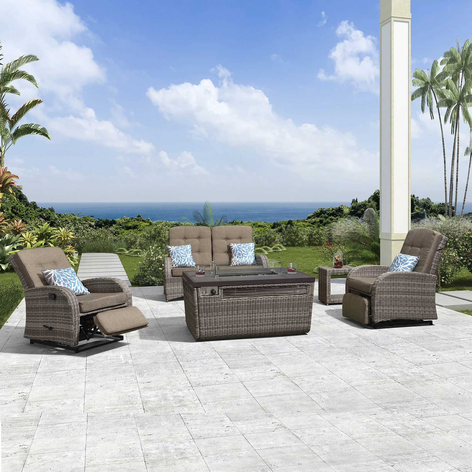 Высококачественная мебель Foshan для сада, улицы, патио, ротанговый диван, металлическая Бездымная газовая яма с пропаном