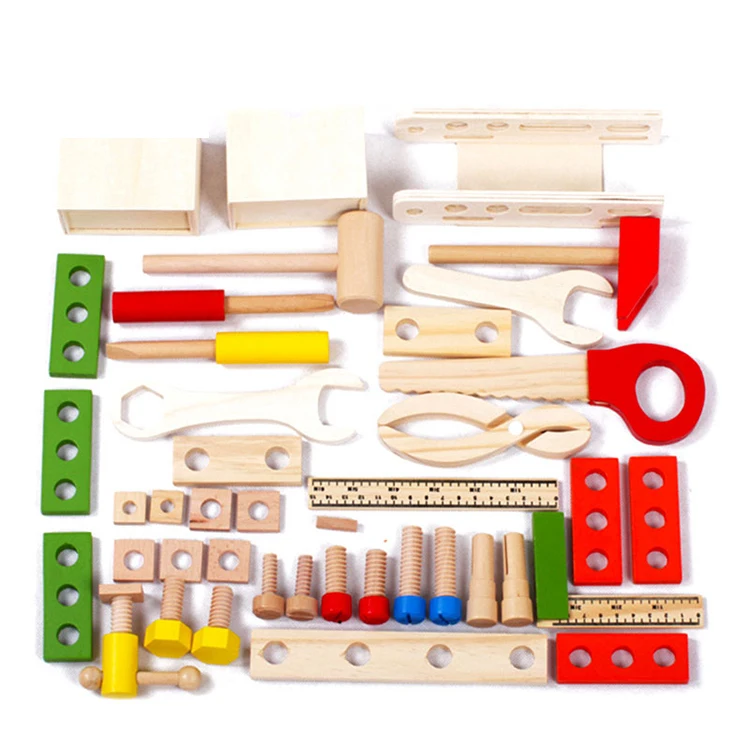 Nuts and Bolts Wooden Building Construction Toy Set Pretend Play Tool Box for Kids